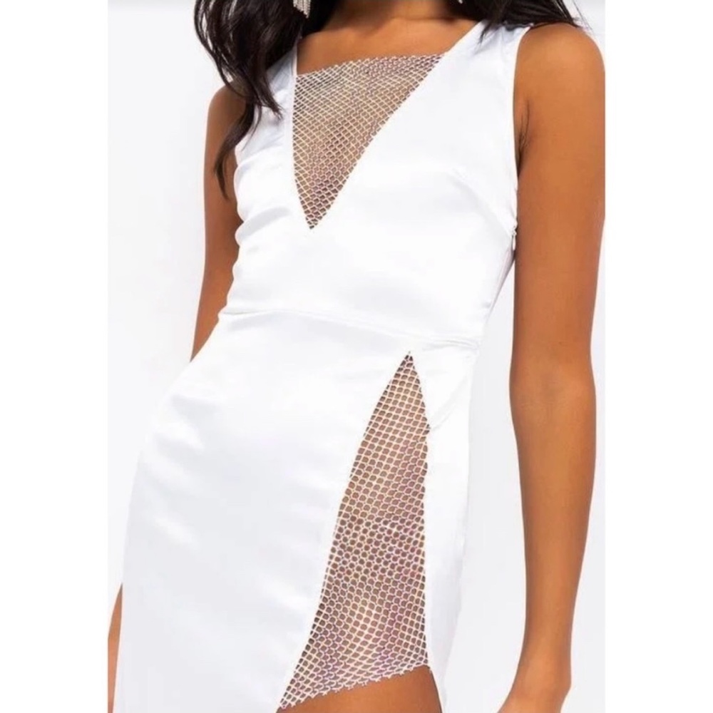 NWT AKIRA Satin Rhinestone Mesh Sleeveless Maxi Dress White Small